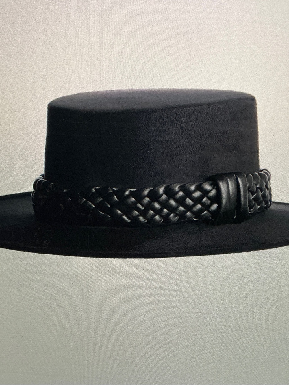 Asn Black faux suede Boater Hat with Braided Band